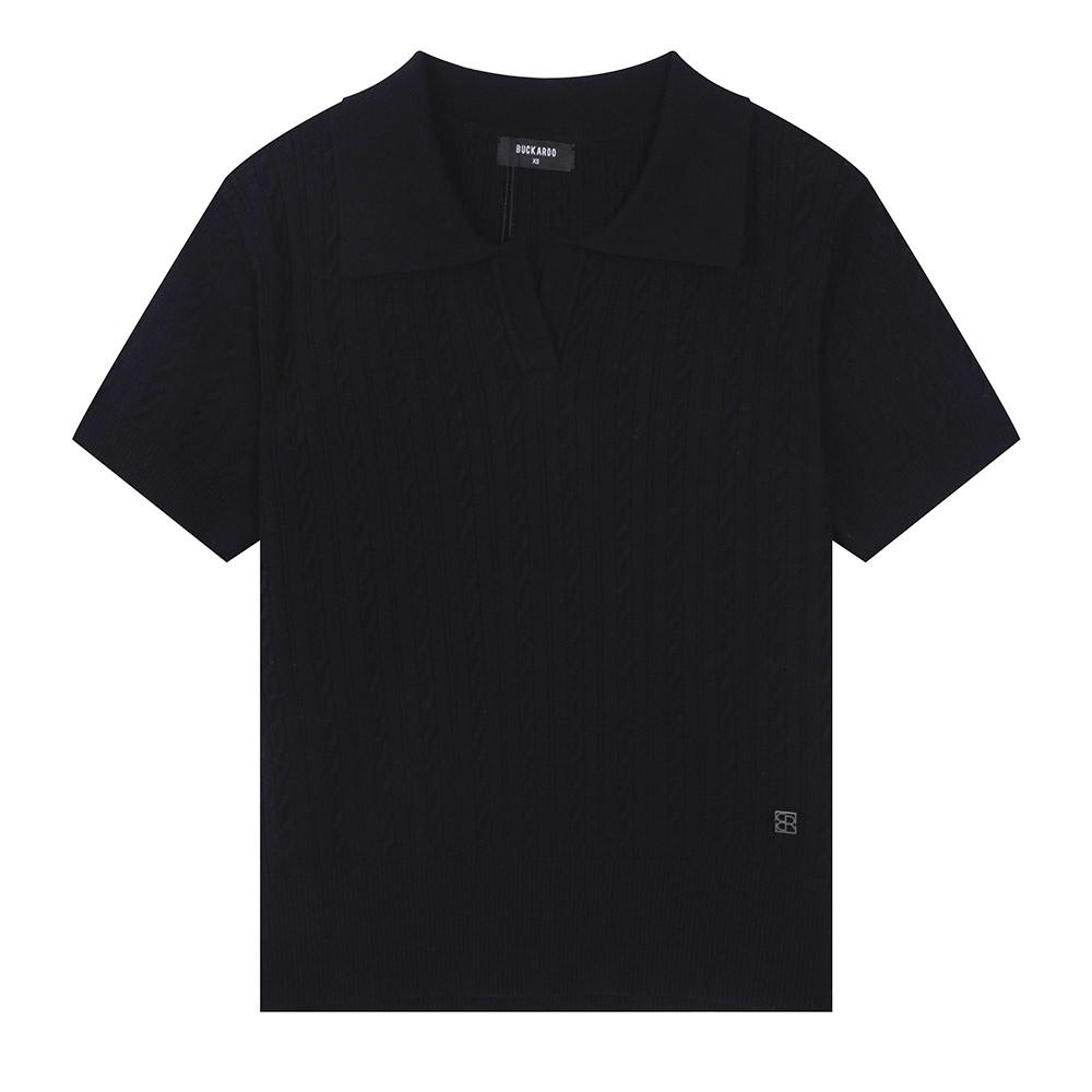 Burkeru Women S Cable Open Collar Knit Pullover Black Black_Xs
