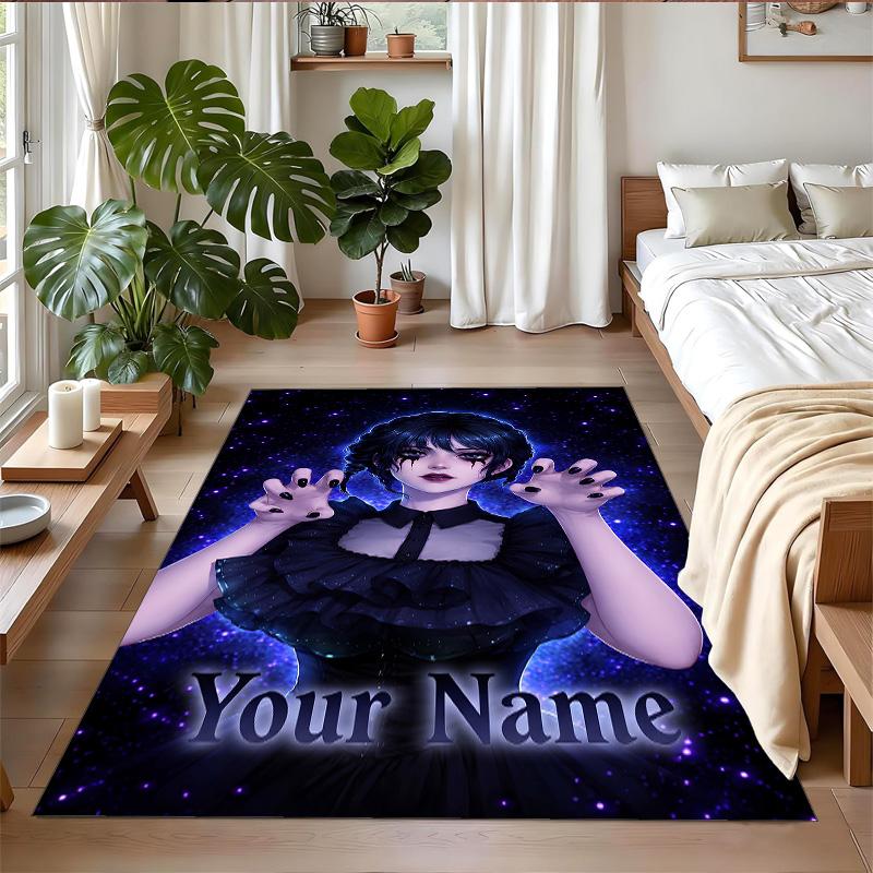 Crystal Velvet Rug Custom Name Text, Soft Non Slip Floor Mat Home DecorWednesday Addams