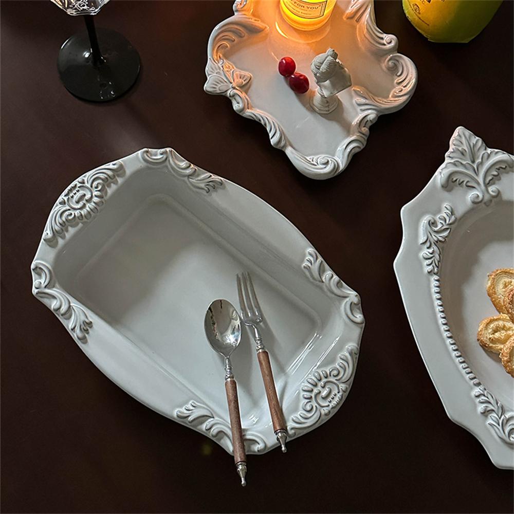 Palace Vintage Ceramic Decorative Dinner Plate White Butterfly Lace Bakeware Tableware Kitchen Supplies Decorative Plate