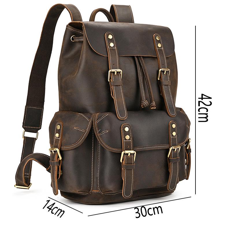 Plecak męski retro ze skóry Crazy Horse - Duża pojemność, torba na laptopa 15", tornister ze skóry bydlęcej licowej.