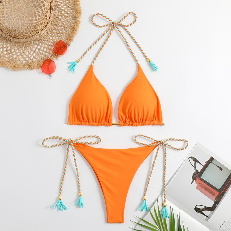 2ks/1sada Sexy zavazovací pas Dámské plavky Sexy bikiny Pevné plážové oblečení Letní plavky Push Up Plavky Vysoký střih Tanga Soupravy bikin