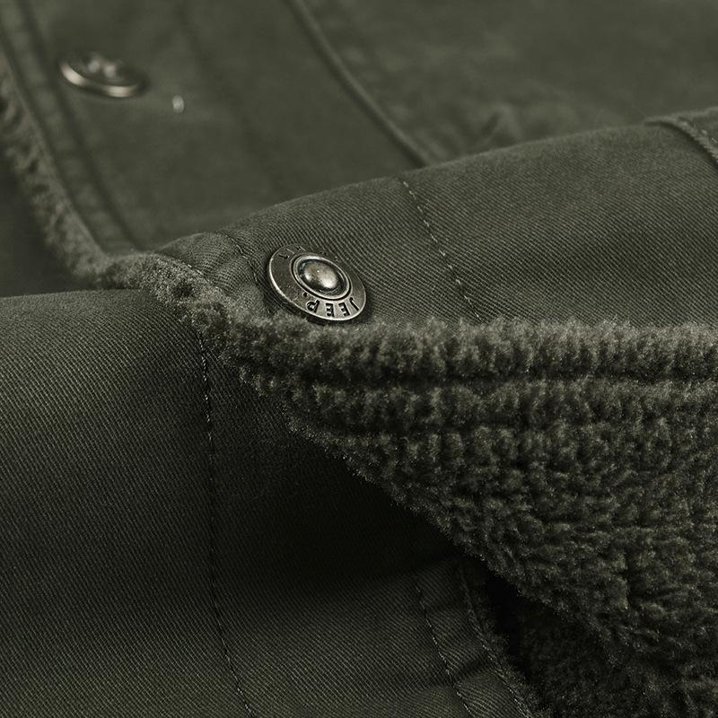 Plus Size Men's Jacket Men's Middle-aged Fleece-lined Thickened Lasel Jacket Multi-pocket Work Clothes