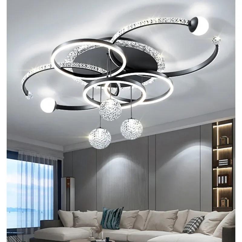 Nordic Luxury Crystal LED Ceiling Light Modern Simple Living Room Home Atmosphere Bedroom Lighting 6-ring Pendant Light