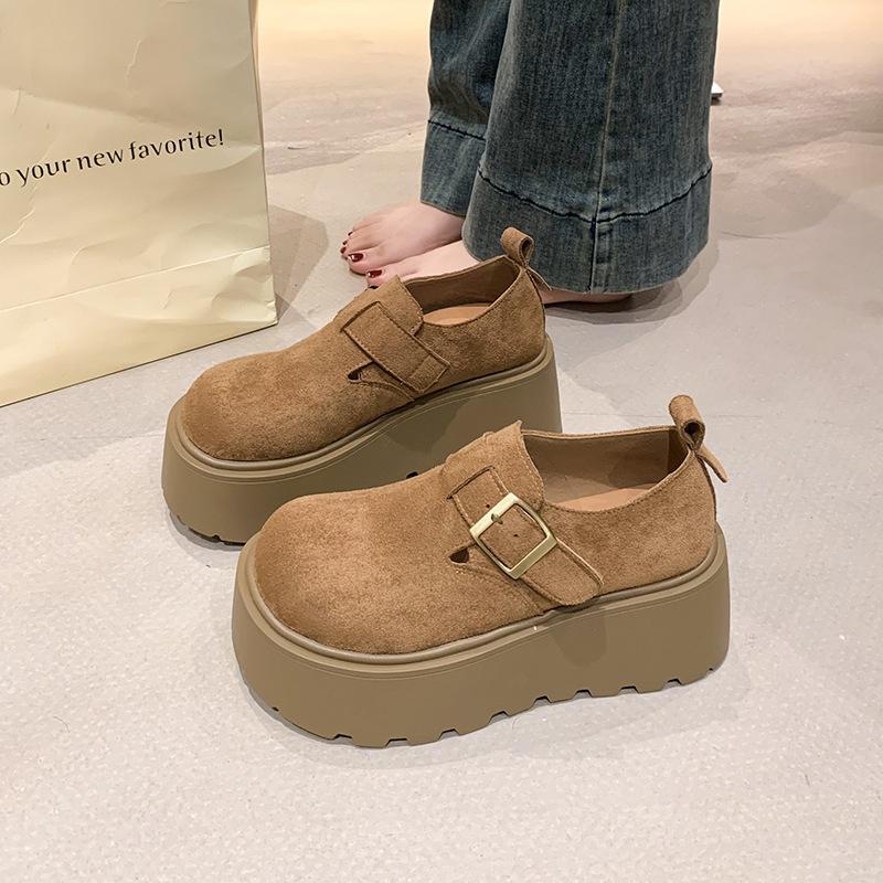 JMXD-fashion Женская обувь Низкая платформа Бокен Зимние мокасины Muffin Универсальные туфли на платформе Одиночные туфли 35 верблюд 2944₽