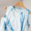 Yunnan Hand-Dyed High-Quality Women's Summer Vest Dress: Round Neck, Hollow Out Design, Waist-Cinching, Long-Length, Elegant Fit.