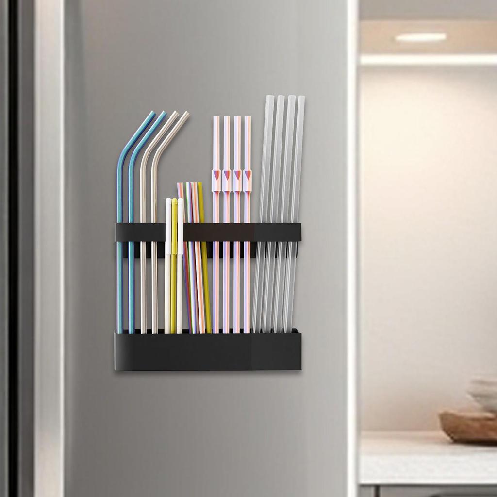 Magnetischer Strohhalmhalter 4 Fächer Aufbewahrung für wiederverwendbare Strohhalme für Kühlschrank, Wohnmobil, Schrank