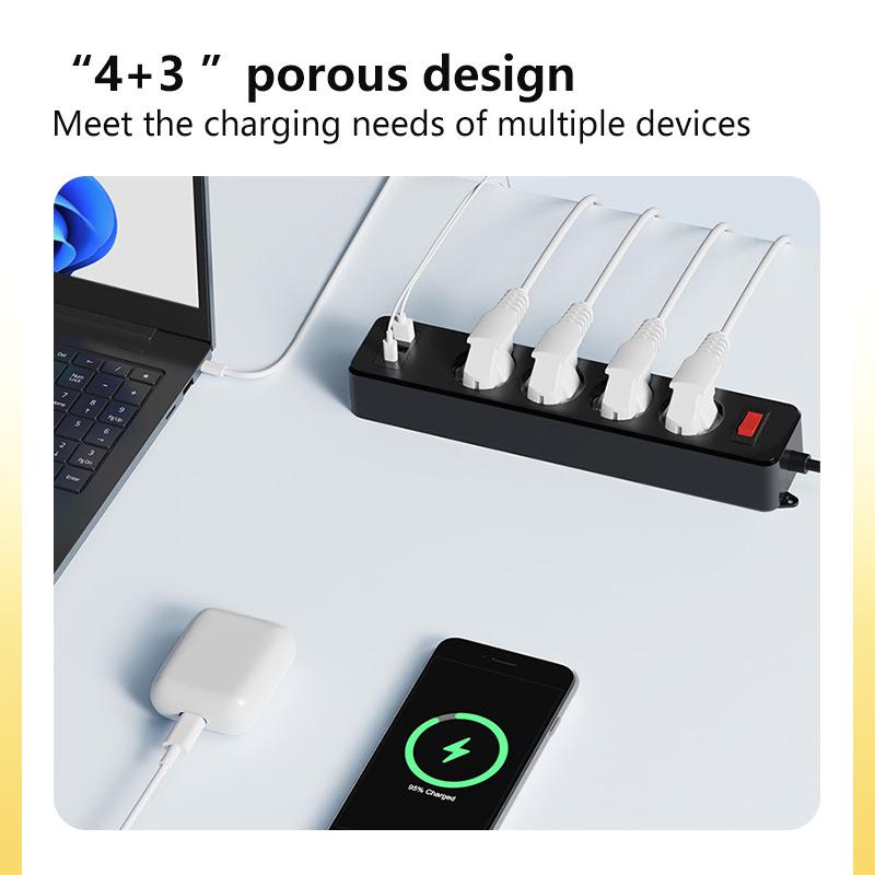 2500W European Power Strip with Switch, Lightning & Surge Protection, German Standard Socket