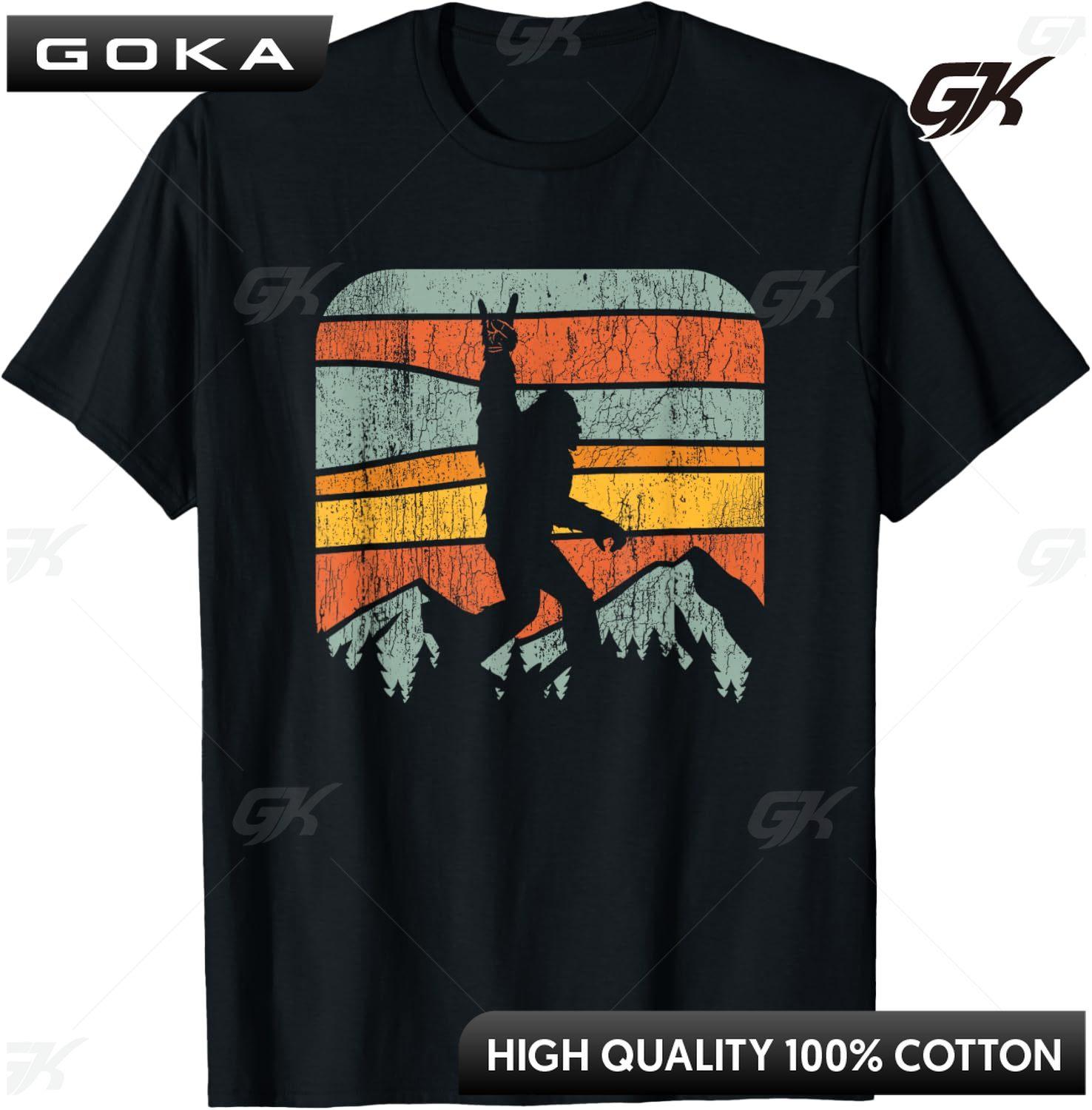 Rock on Bigfoot Sasquatch Loves Rock and Roll Mountain Trees Unisex Summer Streetwear Tops Vintage T Shirt Unisex Clothes Hombre S