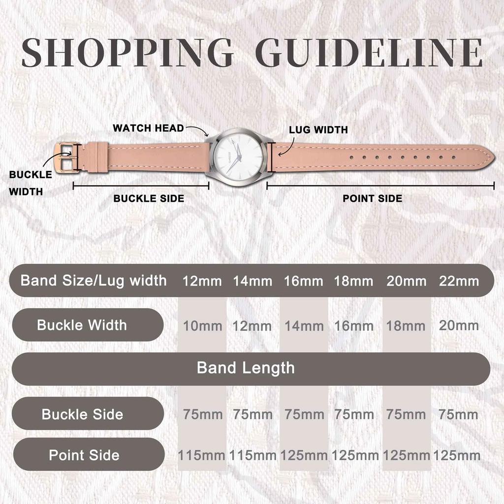Anbeer 14mm Leather Watch Quick Elegant Watch Band for Pink with Rose Gold Buckle Strap, Release, Women,