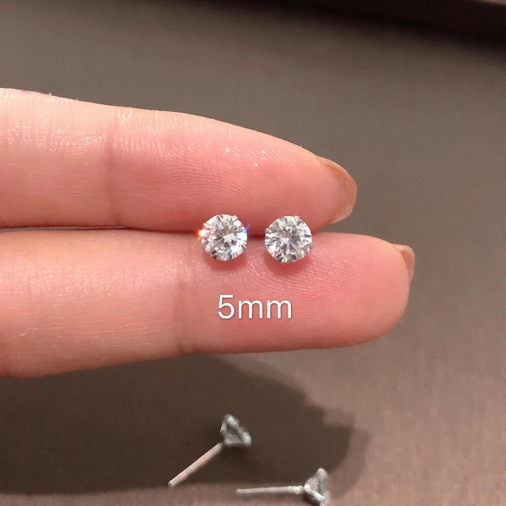 925 Silver Jewelry Women Fashion Cute Tiny Clear Crystal CZ Stud Earrings Gift for Girls Lady