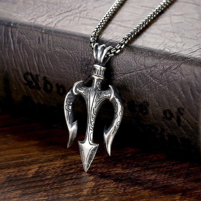 New High-end Trident Pendant Handmade Necklace Trendy Men's Personality Sea God Niche Design