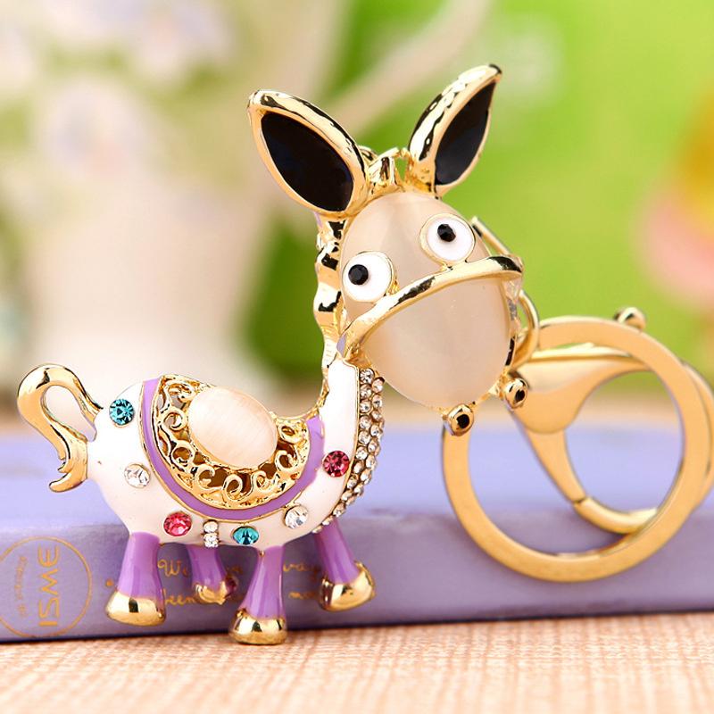 Enamel Donkey HandBag Pendant Crystal Keyrings Keychains For Car Purse Bag Buckle Party Gift Key chains Holder