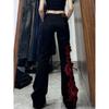 VibeStreet Rose Patchwork Slim Fit Jeans Damen Y2K Spicy Girl High Street Design Niedrige Taille Leicht Ausgestellt Lange Hosen Lässig Frühling Herbst
