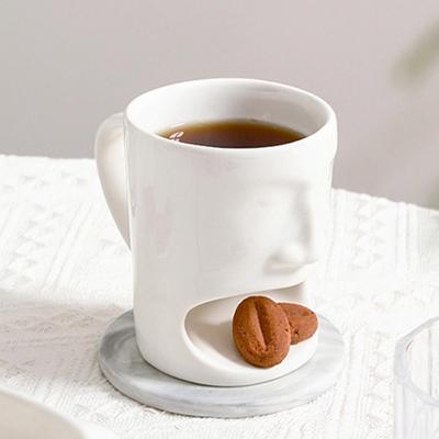 Ceramic Coffee Cup With Cookie Holder Heat-Resistant Face Ceramic Coffee Mug With Cookie Holder For Restaurant School Workplace