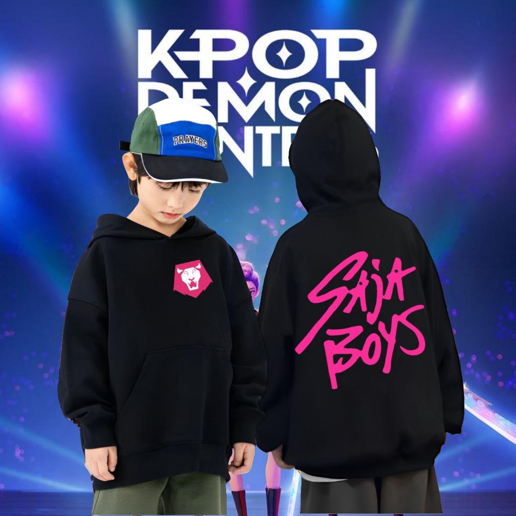 

Autumn KPOP Demon Hunter Print Black Hoodies Fashion Sweatshirt Pullover Youth Children Trendy Street Children s Boy Hooded Sweatshirts 160