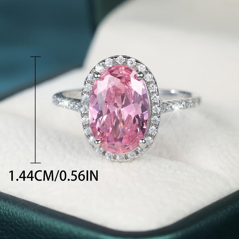 S925 Sterling Silver Pink Cubic Zirconia Oval Shaped Ring for Women Luxury Accessories Wedding Jewelry