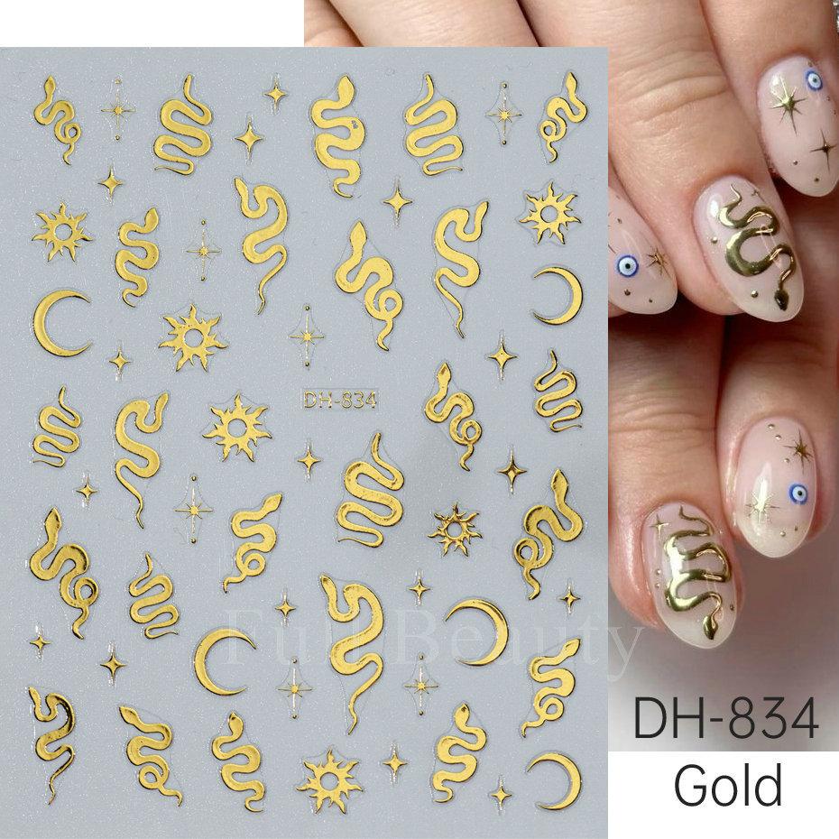 Nail Art Sticker, Little Spirit Snake, Moon, Mango, Gold And Silver, Black And White Snake Cartoon Nail Sticker.