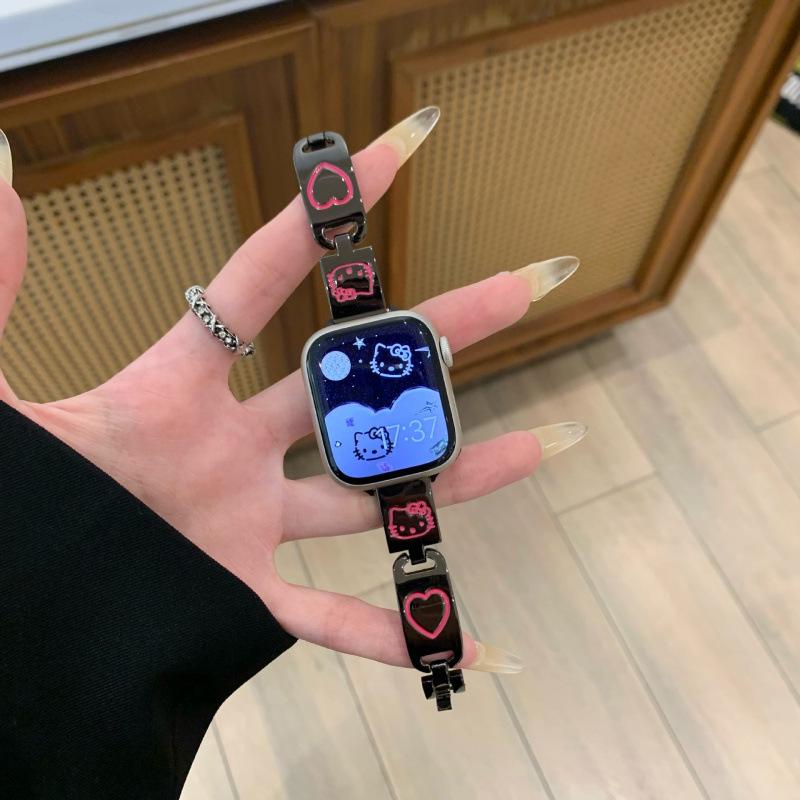 Thin Metal Graffiti Hello Kitty Love Strap for Apple Watch 8 - Women's iWatch976