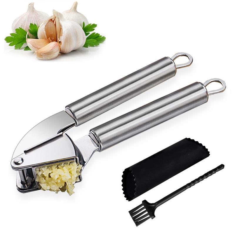 304 Stainless Steel Garlic Press Ginger Crusher Multifunction Manual Garlic Smasher Manual Press Grinding Tool Kitchen Supplies