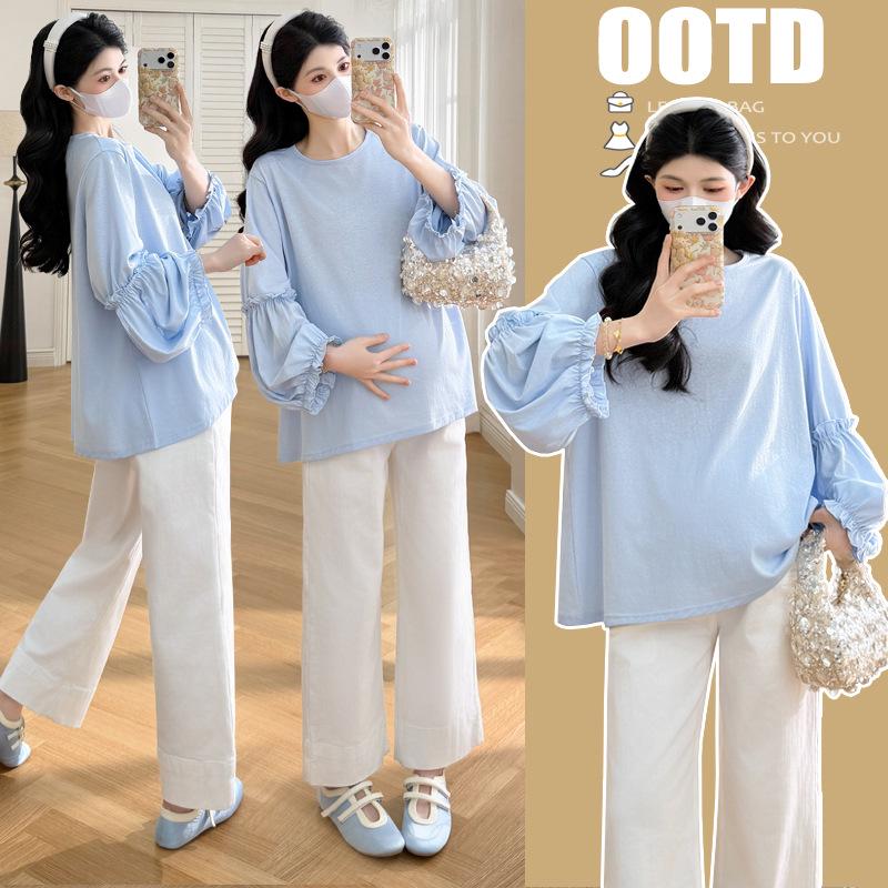 2026 Spring Korean Lantern Sleeve Maternity T-shirt 3XL