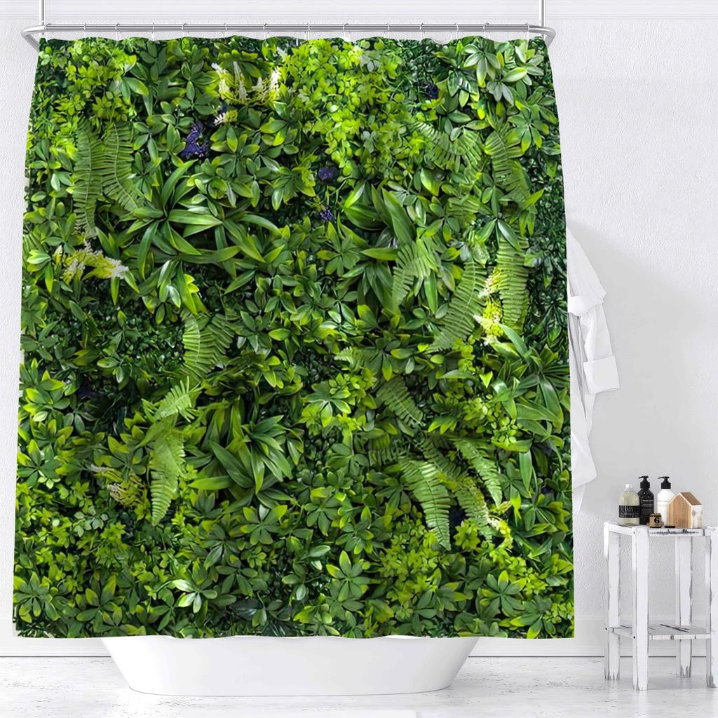 Lush Greenery Shower Curtain with Dense Foliage Design for a Fresh, Nature-Inspired Bathroom Decor Theme that Brings