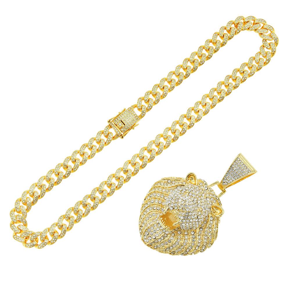 Men's Personalized 3D Diamond Lion Pendant Cuban Chain Necklace - Hip-Hop Style