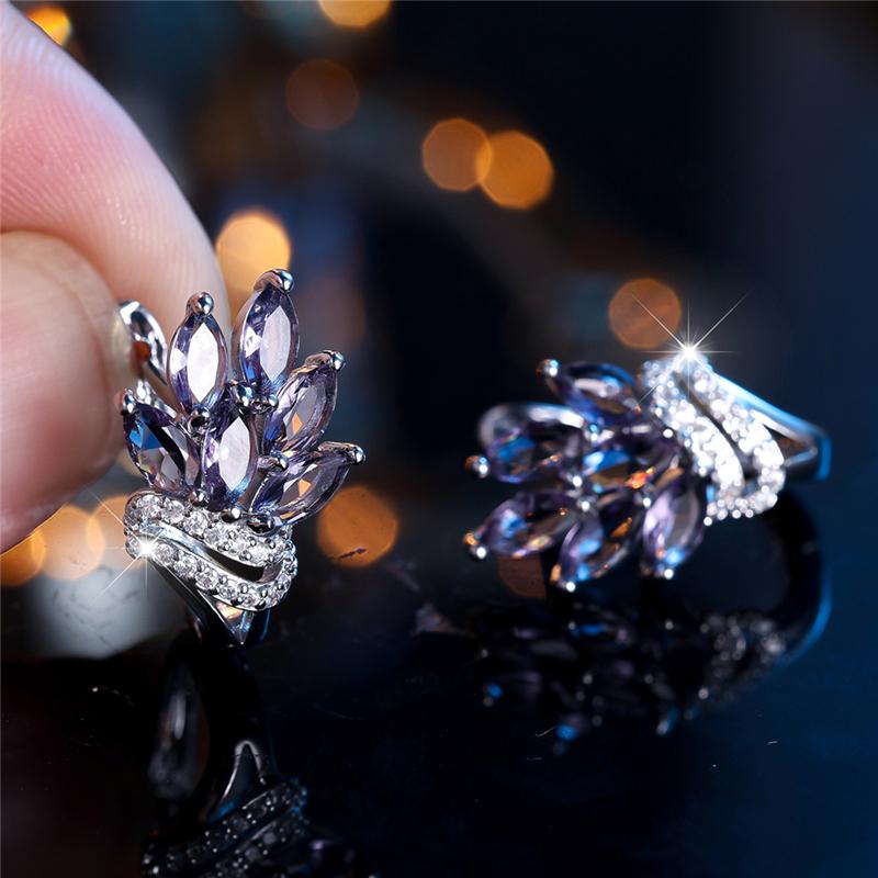 Exquisite Purple Zircon Drop Earrings for Women Fashion Silver Color Wedding Party Jewelry Gift