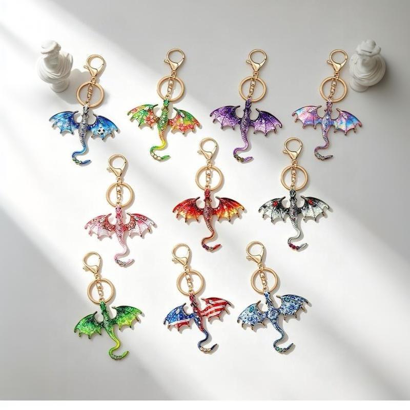 Fantasy Drachen Emaille Schlüsselanhänger Set Wyvern Schlüsselring Tasche Anhänger Auto Schlüssel Zubehör Geschenk