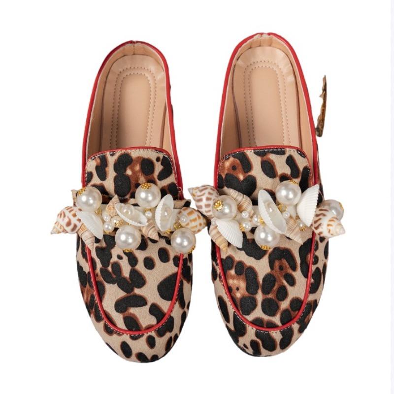Fashion Pearl Women Flats Shoes Fashion Loafers Leopard New Summer Sandals Designer 2025 Casual Sport Woman Sneakers Walking Zapatos