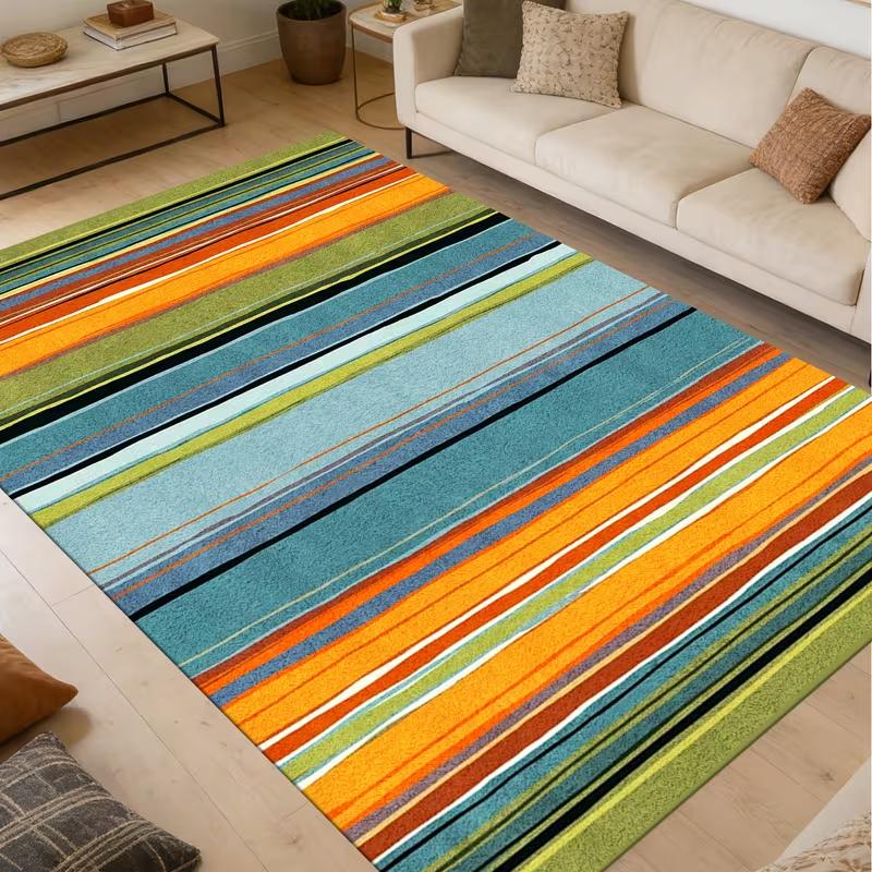 Gray White Block Striped Area Rug Modern Minimalist Geometric Non Slip Soft Carpet Living Room Bedroom Office Indoor Decor Rug