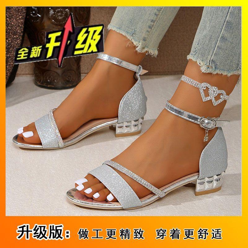 

2025 new beautiful fashion with skirt thick heel fairy style fashion sandals women s summer one-character buckle flat bottom 43