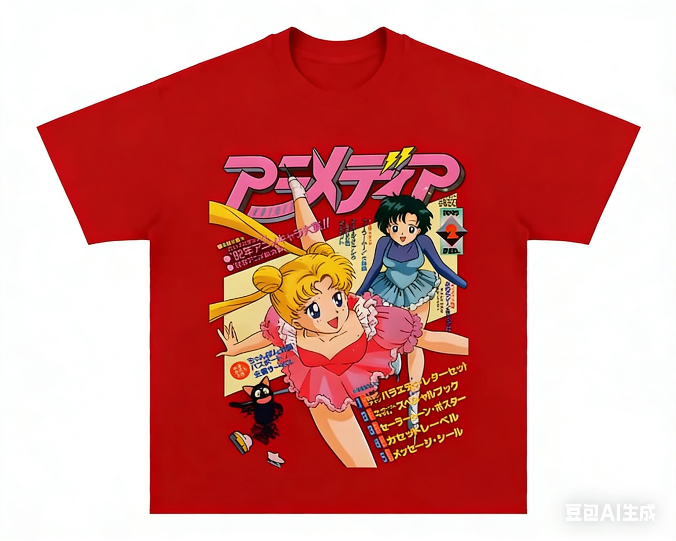

Adult and Children Sailor Moon Y2K Sweet and Cool Retro Comic Collage Moon Bunny Multipanel Pure Cotton Short Sleeve 4XL