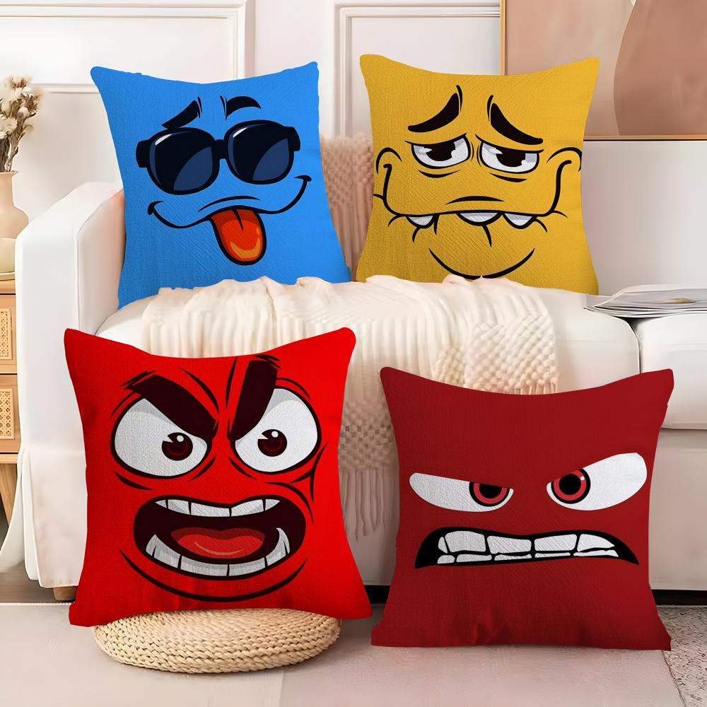 Cartoon Expressions Of Angry Eyes 2 Pillow Case Cotton Linen Fabric Square Zipper Pillowcase Home Decorative Living Room