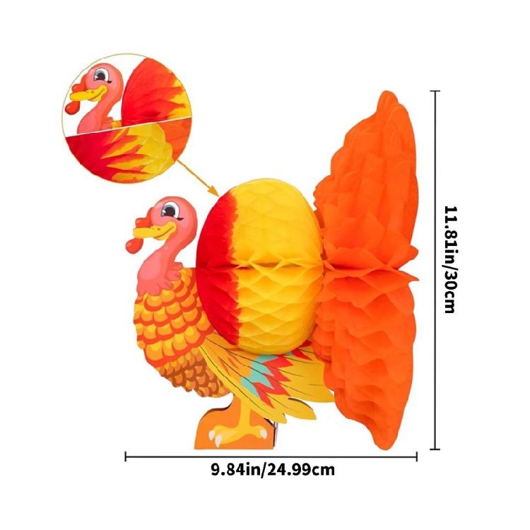 Pack Of 3 Fall Themed Turkey Honeycomb Decors Thanksgiving Dinner Table Centerpieces Autumns Harvests Party Paper Crafts