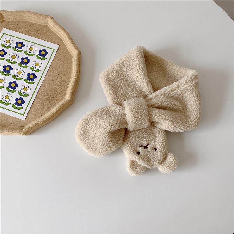 Autumn and Winter Warm Baby Boy and Girl Cross Windproof Gloves Scarf Sherpa Cute Cartoon Children's Kit Plush