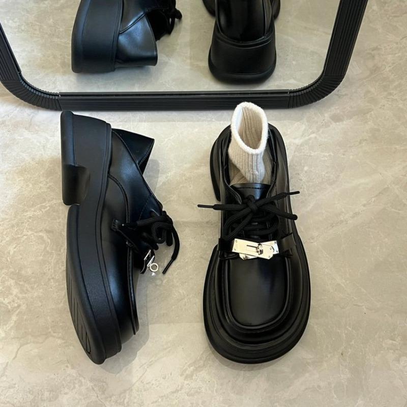 Muffin sole small leather shoes women's autumn new Mary Jane women's shoes retro height increase