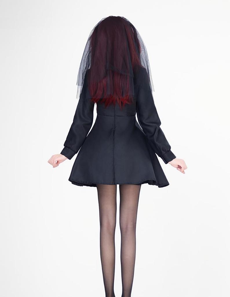 Cedar Eight Sexy Nun Gothic Lolita Halloween Sister Includes and Necklace Costume, Costume, Cosplay, 3-Piece Set, Dress, Veil, (XL)