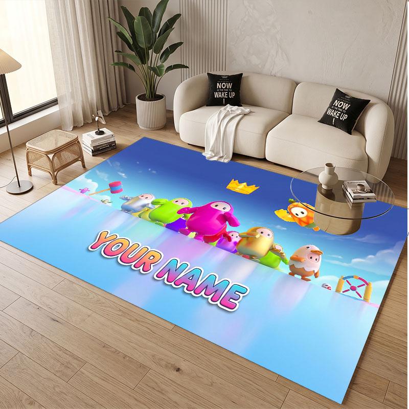 Custom Name Text Crystal Velvet Rug,Fall Guys Soft Plush Decorative Non Slip Floor Carpet