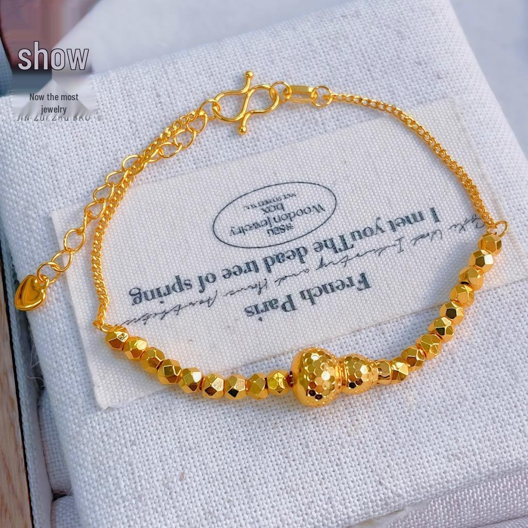 Gold Crushed Ice Bead Gourd Bracelet: Women s Luxury Lucky Gift