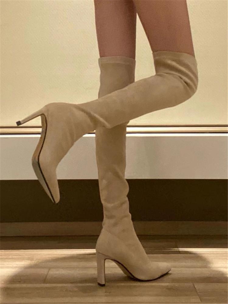 

High-heeled over-the-knee boots for women, new thick-heeled elastic thin boots in autumn and winter 2025, high-heeled pointed thin boots 42