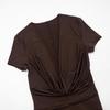 D25RP581 Solid Color Slim Fit Sexy Deep V Drape Neck Short Sleeve Jumpsuit Shorts