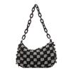 Women Grid Chain Handbag Large Capacity Vintage Denim Shoulder Bag Retro Classic Purse Trendy Bag for Daily Office Use Sling Bag