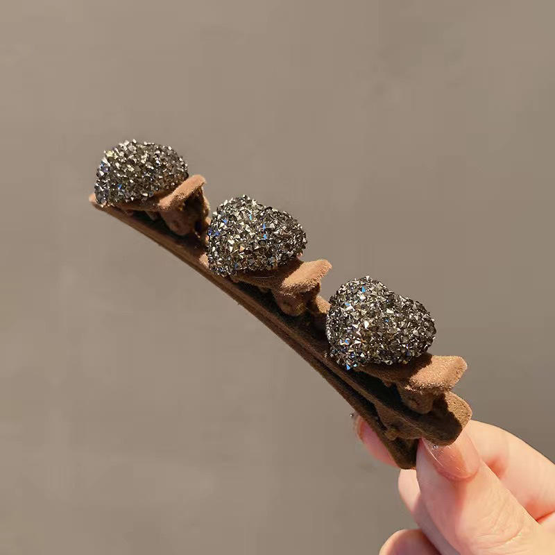 Double Layer Flocked Bangs Side Clip Crystal Love Heart Hair Braiding Hairpins Women Girls Clip Bangs Barrettes Hair Accessories Forehead Bangs Clip