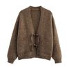 Kaslead New Women clothes Western Style Fashion Arabesquitic Fabric Handmade Buckle Knit cardigan Sweater Outerwear