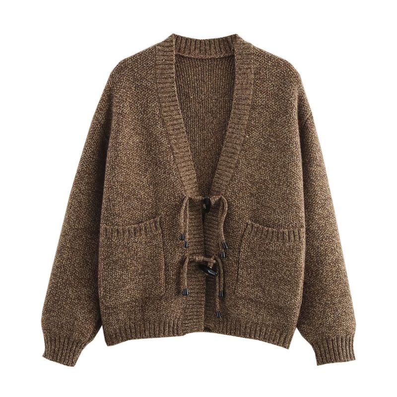 Kaslead New Women clothes Western Style Fashion Arabesquitic Fabric Handmade Buckle Knit cardigan Sweater Outerwear