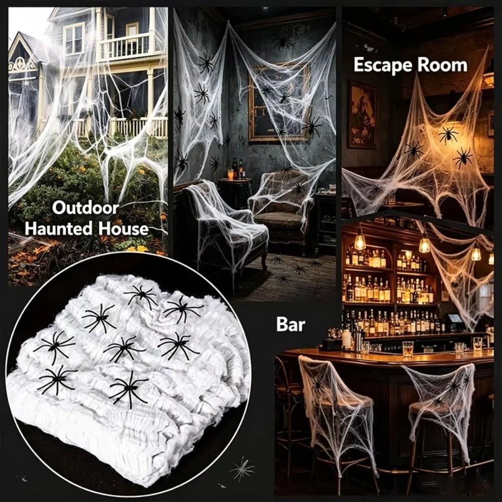 Gothic Style Stretchy Spider Web Cotton Scary Spider Web Decor Kit Haunted House Props