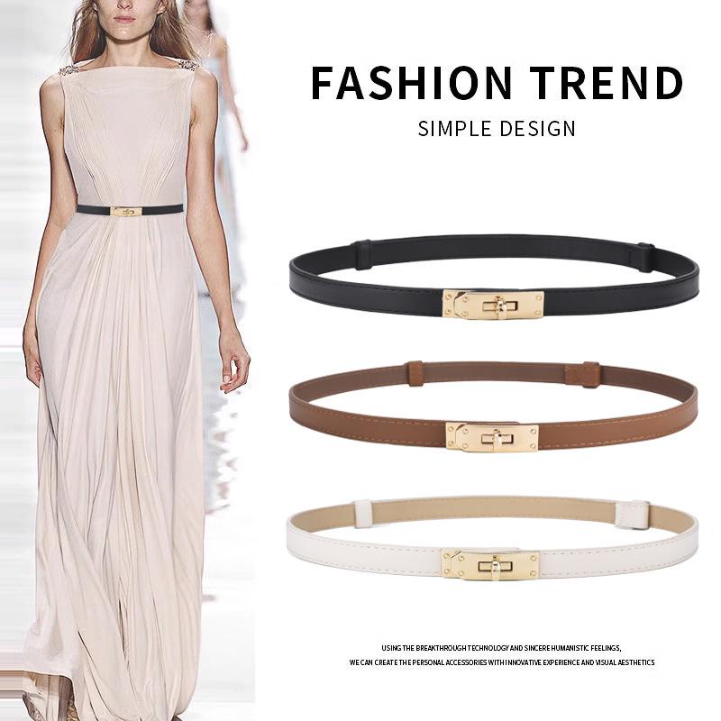 2025 Women's Thin Genuine Leather Belt for Dresses and Pants - High-End Cowhide Design.