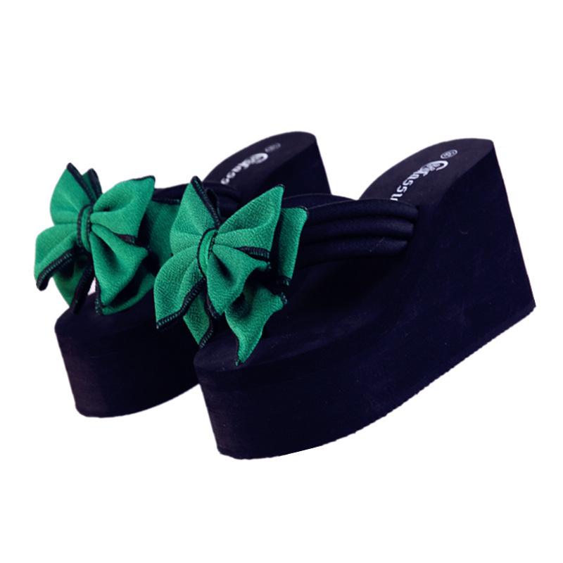 2025 new daily wedges platform slippers woman bow flip-flops lovely butterfly-knot slides female vacation beach flipflops