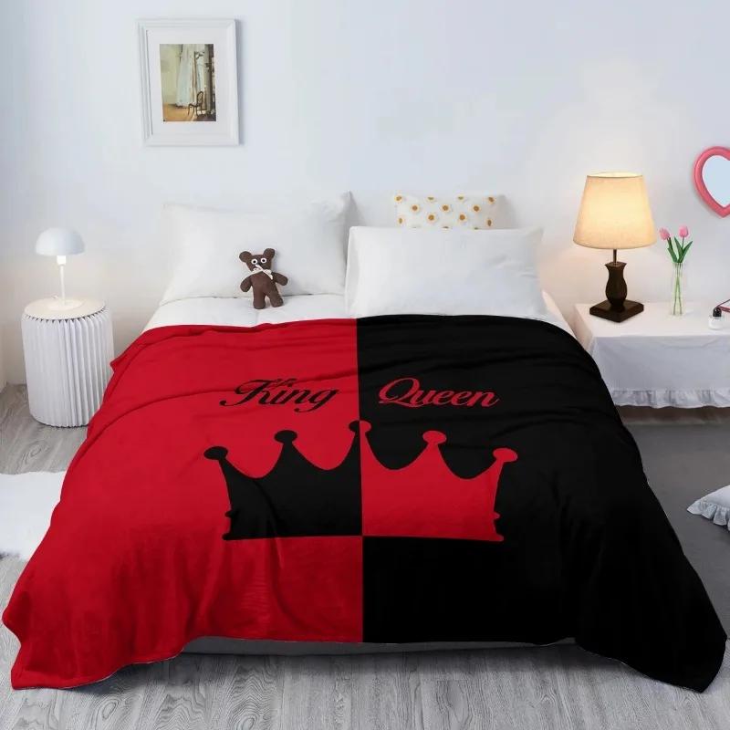 Crown and king patterns digitalprinted polyester Bedroom velvet flannel soft sofa cover blanket Fleece soft sofa cover