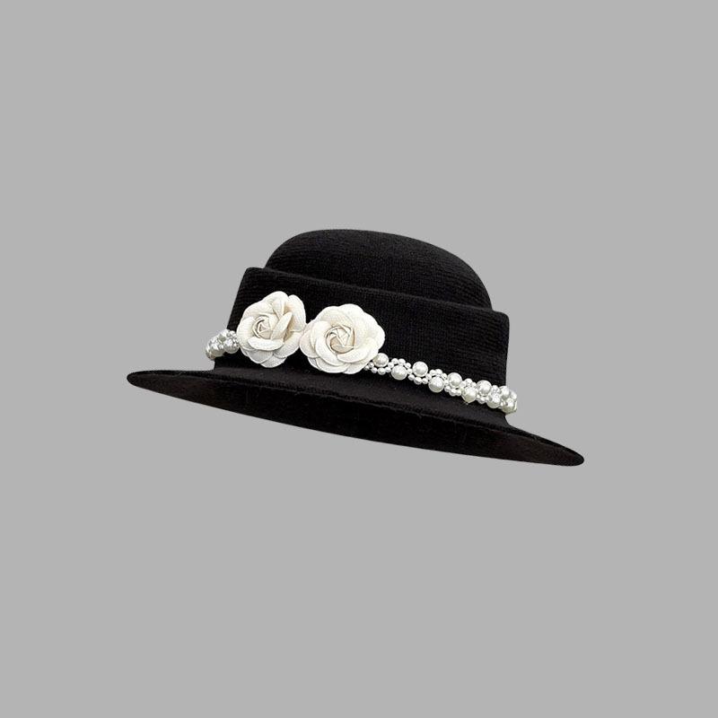 Französische Elegante Kamelie Perlen Baskenmütze Hepburn Stil Retro Elegant Gesicht Kleine Tochter Temperament Maler Zylinder